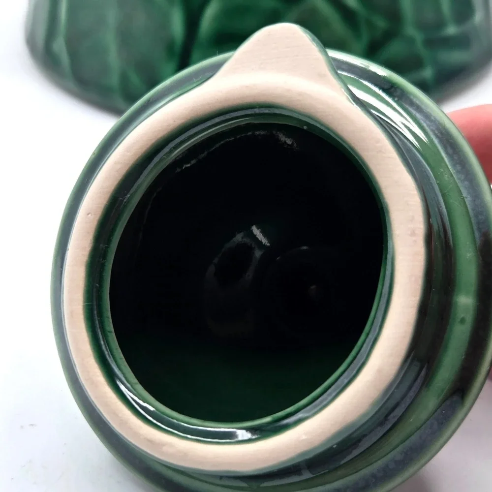 Vintage Pier-1 Imports Teapot Jade Leaves Green Stoneware Pier One Collection 7